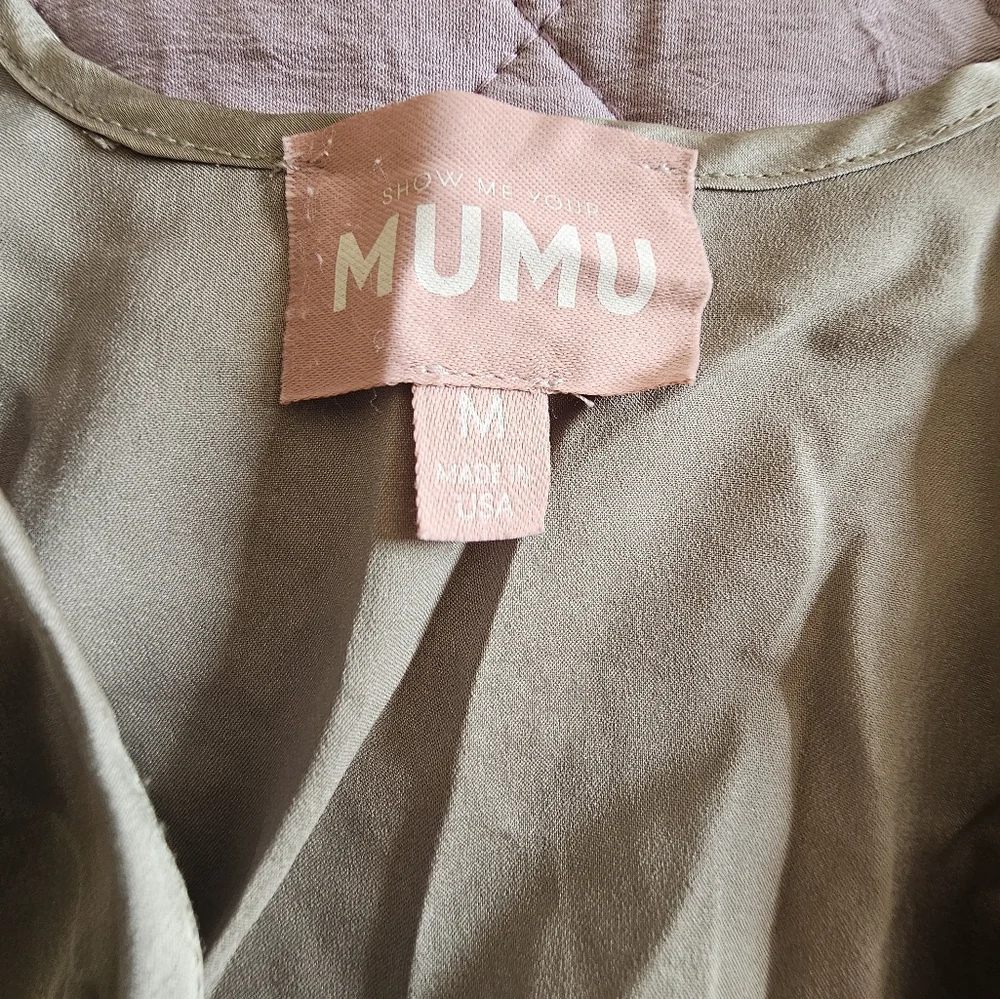 Show Me Your MUMU Olive Freen Elegant Satin‎ Kimono Lsunge Short Robe Sz M